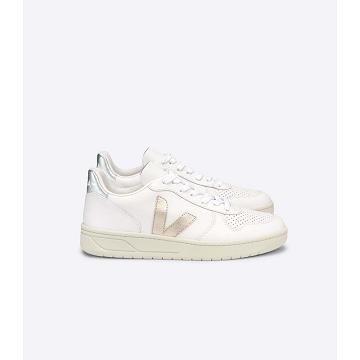 Veja V-10 LEATHER Women's Sneakers White/Silver | CA 650DFM